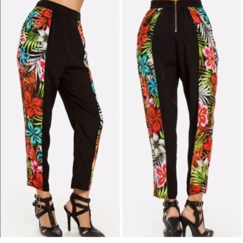REVOLVE Black Tropical Floral Panel Jogger Pants